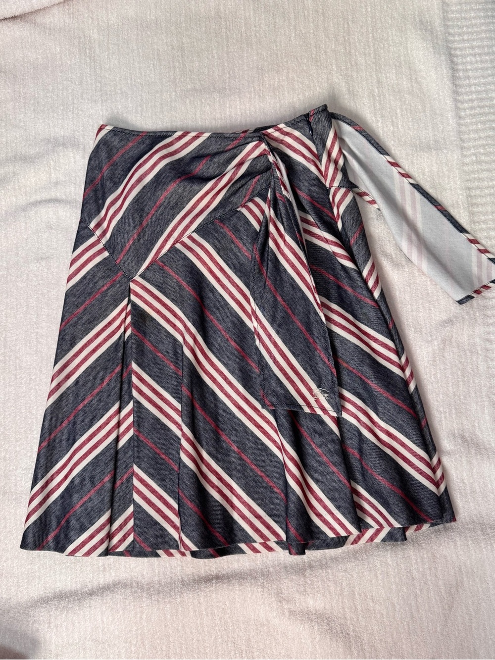 Burberry Navy, White & Burgundy Striped Skater Skirt